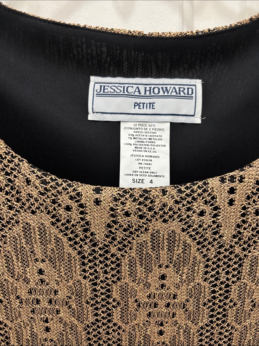 Jessica Howard Black and Gold Two-Piece Dress with Fringe Detail - Picture 2 of 4
